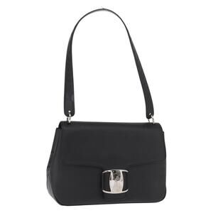 Salvatore Ferragamo Vala Shoulder Bag Leather Black Silver Auth bs31823